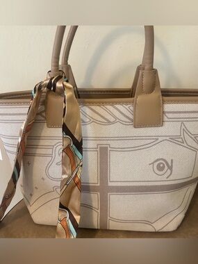 Shriya equestrian Printed canvas Tote Bag  with Scarf Accent